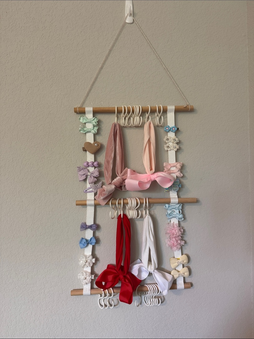 Kids Hair Accessory Organizer with Pink, Red, Cream & Pastel Bows
